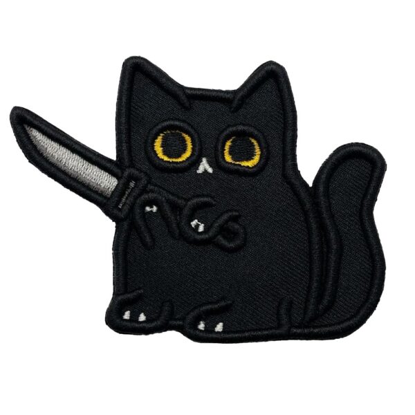 Crazy Cat with Knife Embroidered Patch