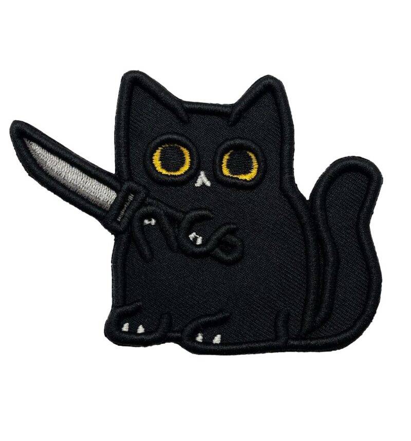Crazy Cat with Knife Embroidered Patch