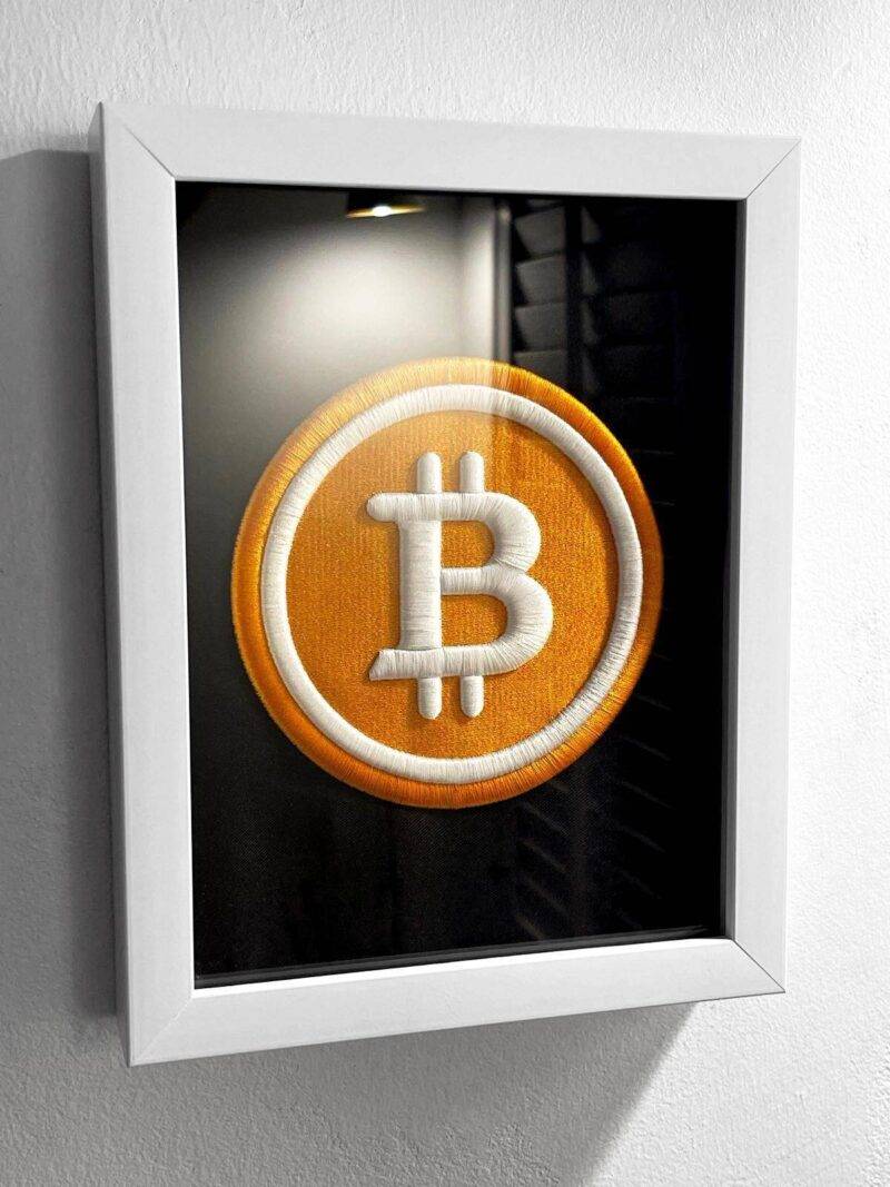 Original BTC-Bitcoin Logo 3D Embroidery Artwork in Matte White Thick Frame - รูปภาพ 2