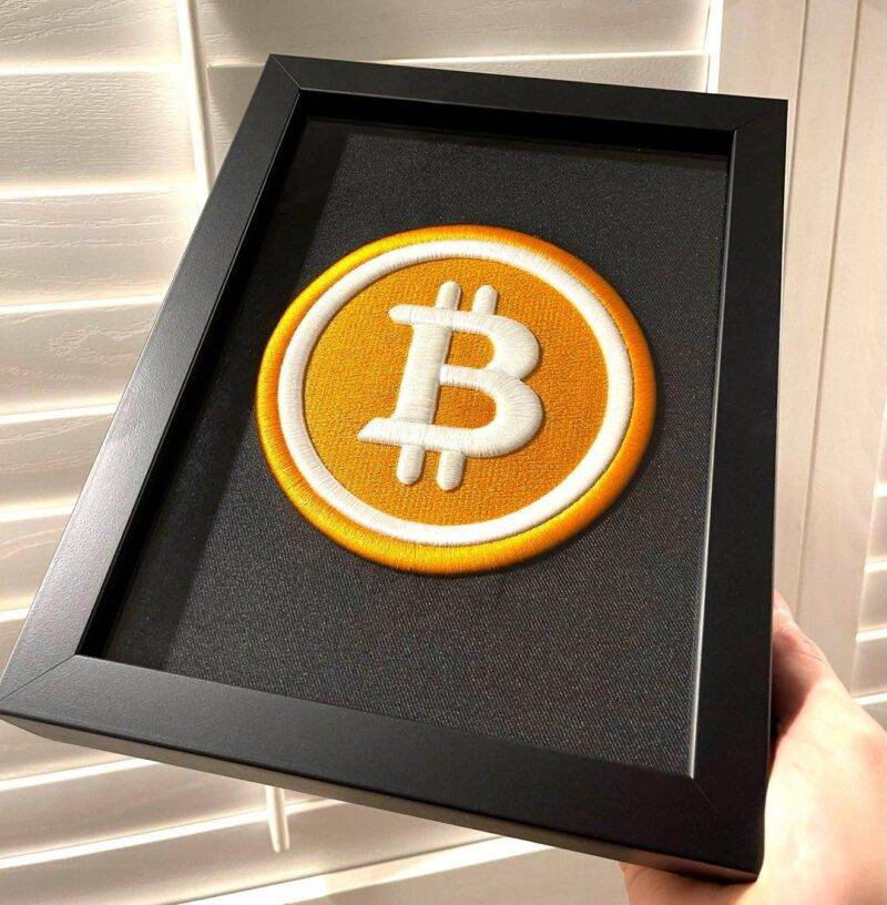 Original BTC-Bitcoin Logo 3D Embroidery Artwork in Matte Black Thick Frame - Image 3