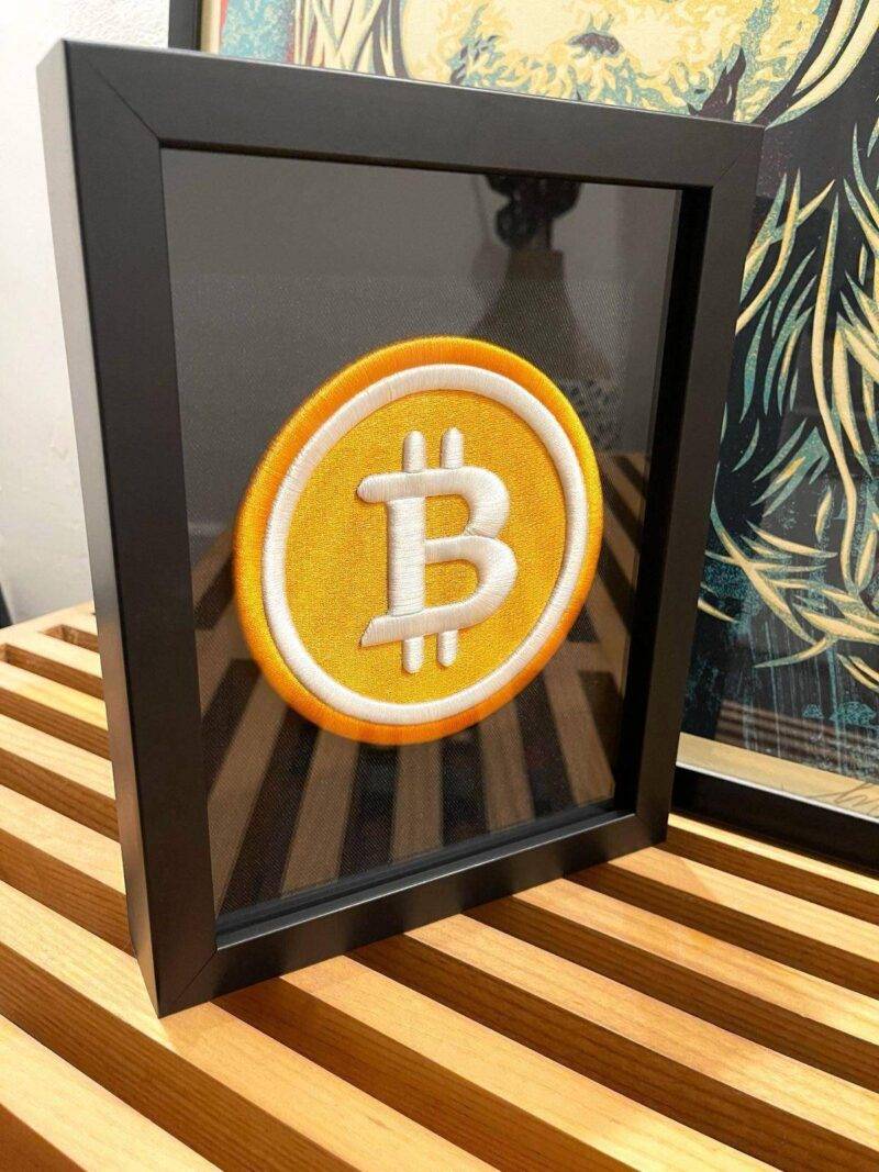 Original BTC-Bitcoin Logo 3D Embroidery Artwork in Matte Black Thick Frame - Image 2