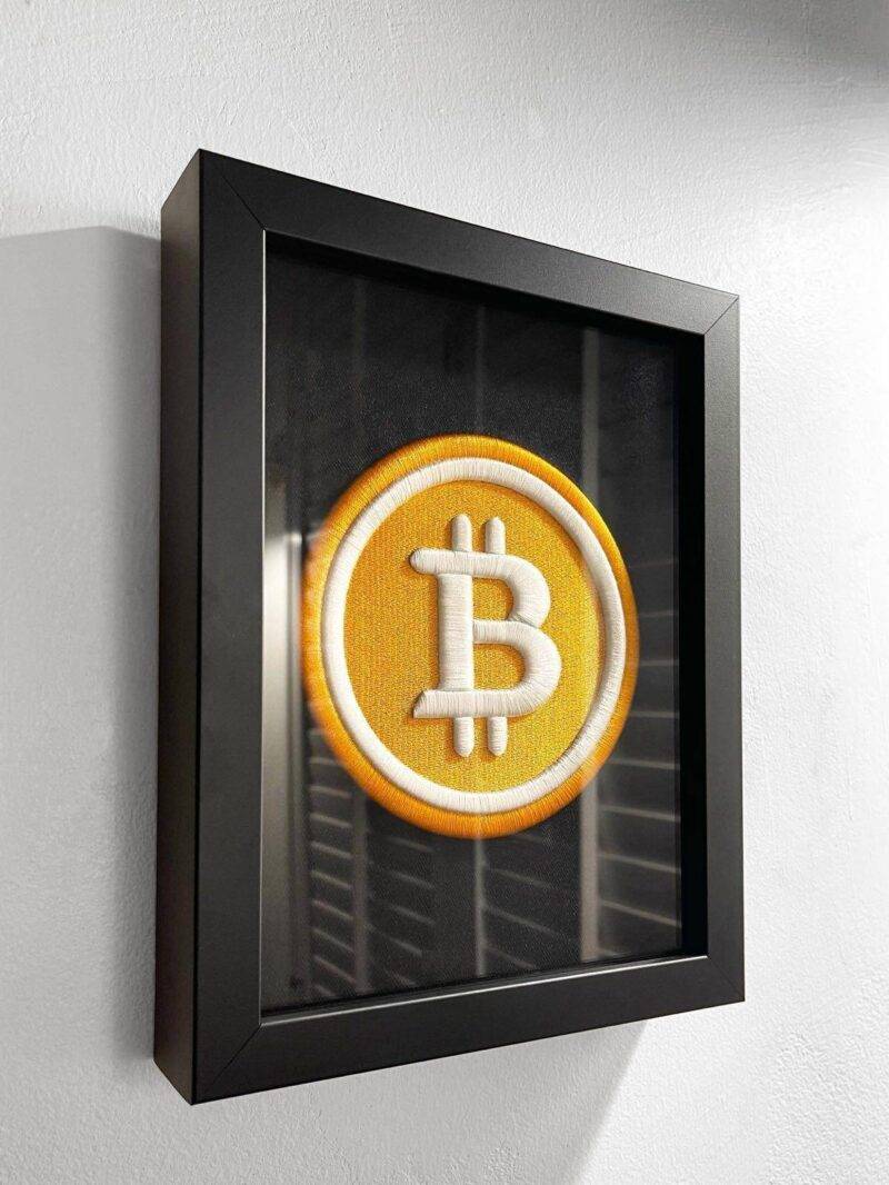 Original BTC-Bitcoin Logo 3D Embroidery Artwork in Matte Black Thick Frame - Image 4