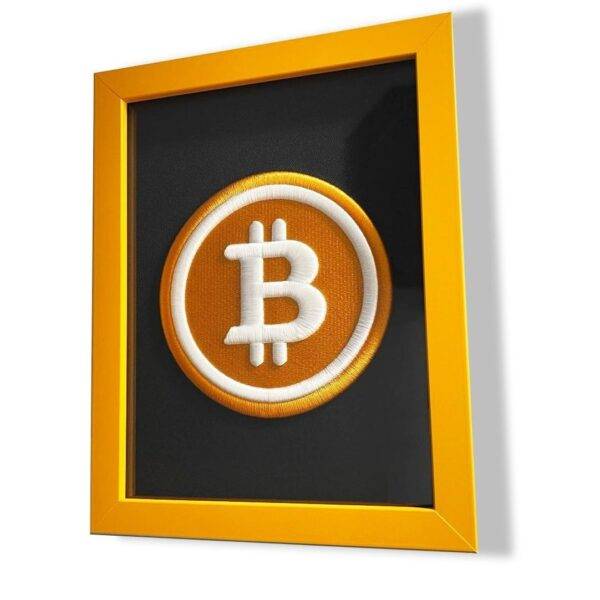 Original BTC-Bitcoin Logo 3D Embroidery Artwork in Matte Orange Thick Frame