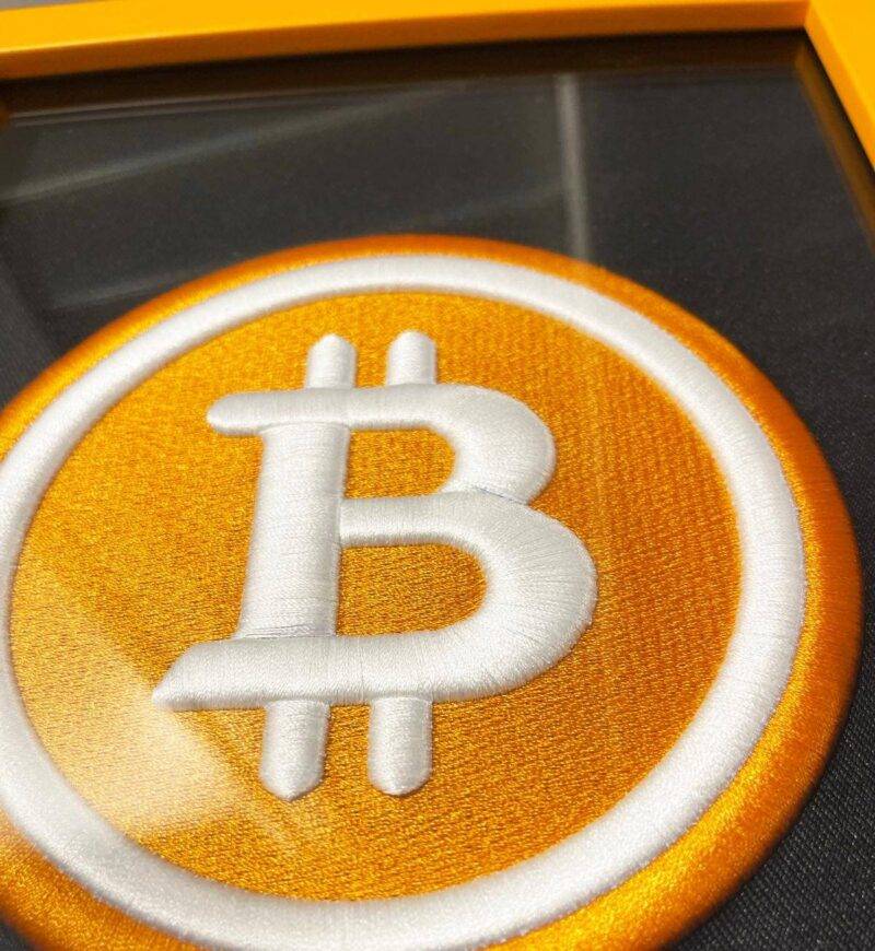 Original BTC-Bitcoin Logo 3D Embroidery Artwork in Matte Orange Thick Frame - รูปภาพ 4