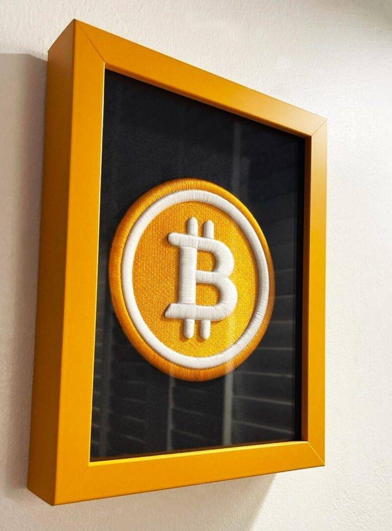 Original BTC-Bitcoin Logo 3D Embroidery Artwork in Matte Orange Thick Frame - รูปภาพ 2