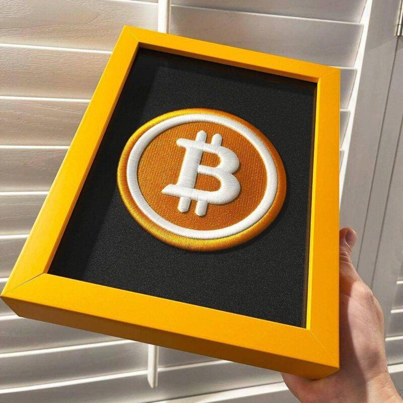 Original BTC-Bitcoin Logo 3D Embroidery Artwork in Matte Orange Thick Frame - รูปภาพ 3
