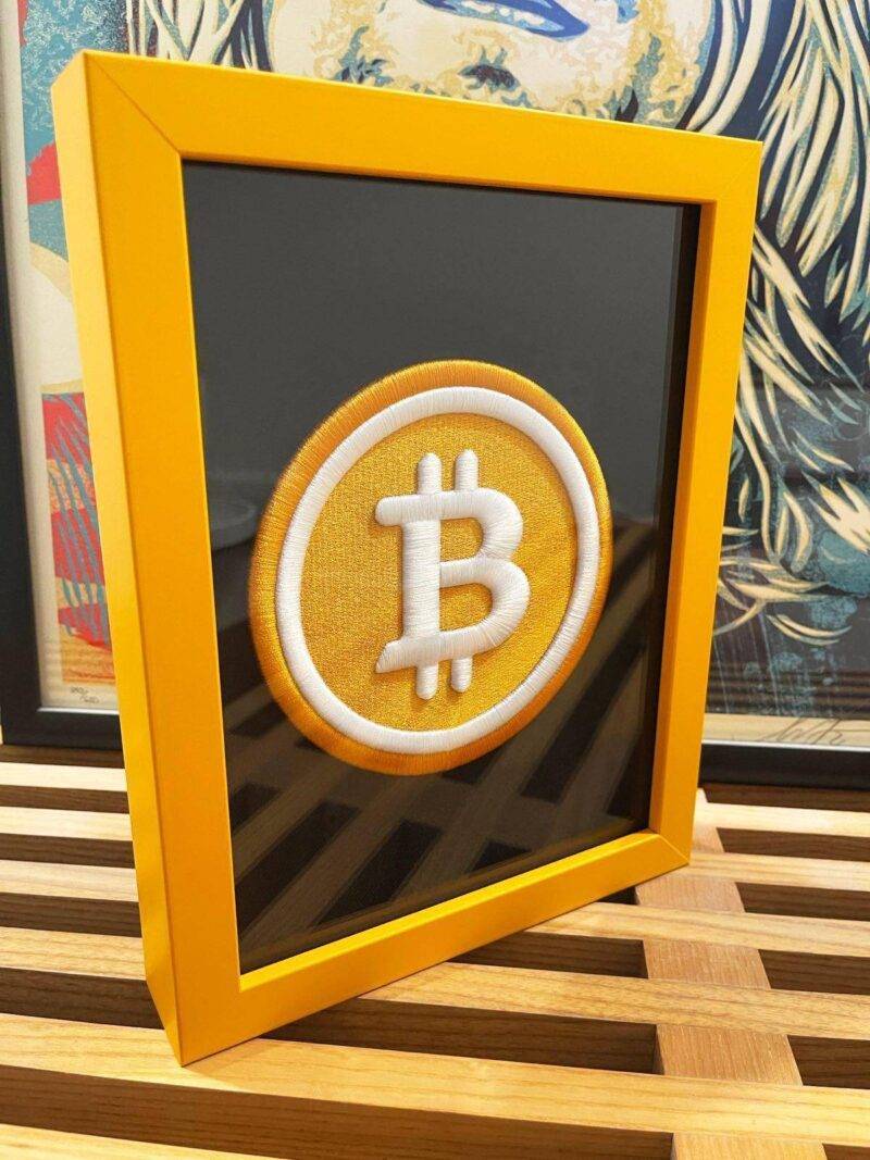 Original BTC-Bitcoin Logo 3D Embroidery Artwork in Matte Orange Thick Frame - รูปภาพ 5
