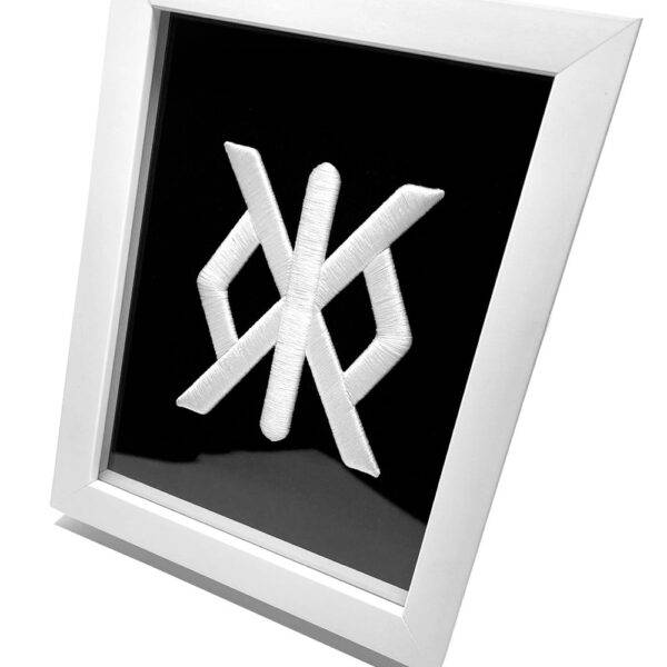 White Runestone Logo 3D Embroidery Artwork in Matte White Thick Frame