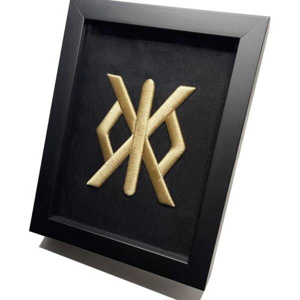 Golden Runestone Logo 3D Embroidery Artwork in Matte Black Thick Frame